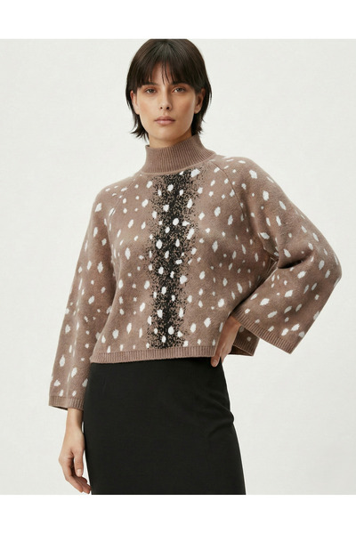 Neden Tekstil Bambi Patterned Turtleneck Premium Women's Knitwear Sweater