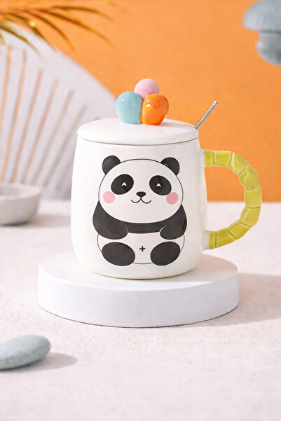hediyeconcepti 500 ml Panda Ceramic Mug with Lid and Spoon – Cute Design, Var...