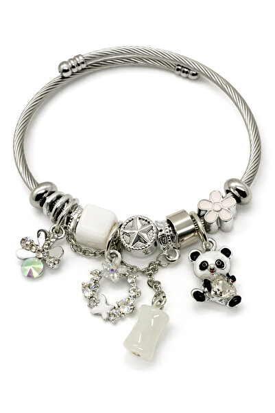 MakeWell سوار من الفولاذ المقاوم للصدأ مزين بأشكال ساعة على شكل ببغاء ووردة و...