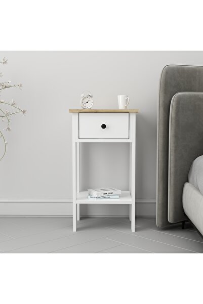 Home MANDOSİ TEK ÇEKMECELİ KOMODİN BEYAZ SAFİR MEŞE PLUS