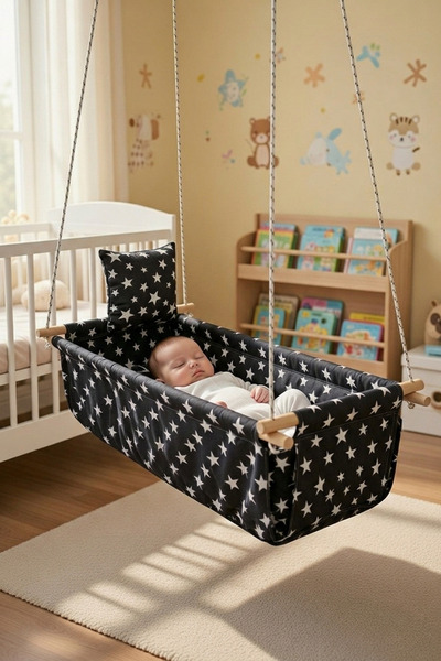 Bundeba Bebek Çocuk Çingene Beşiği SİYAH YILDIZLI