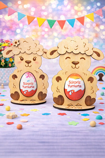 CARON CHOCOLATE Kişiye Özel Ahşap 1 Adet Kuzu Figürlü Sürpriz Yumurta Hediyel...