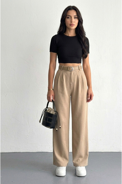 MAİMODA Women’S Belted Double-Pleat Baggy Pants