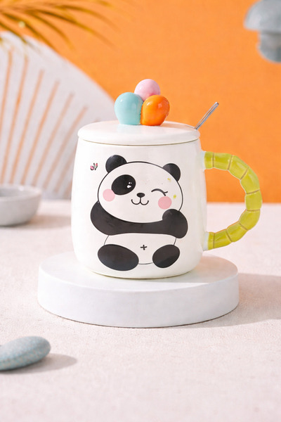 hediyeconcepti 500 ml Panda Ceramic Mug with Lid and Spoon – Cute Design, Var...