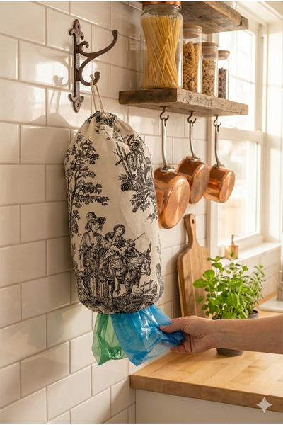 Organizer Poşetlik Dolap İçi Askılı %100 Pamuk Duck Kumaş İngiliz Köylü Desenli Duvar Tipi 22x40 cm