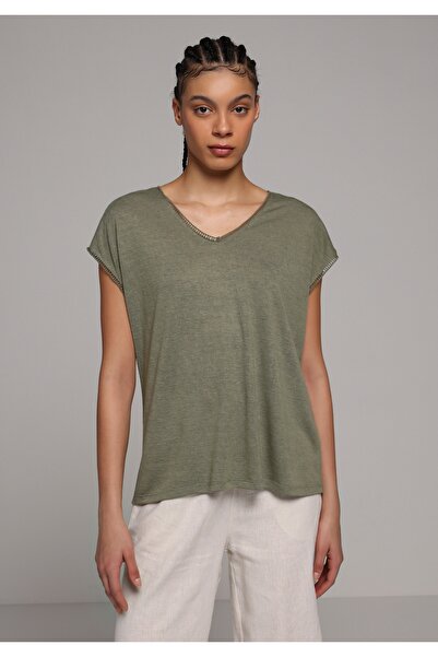 Colin's Regular Fit V-Neck Plain Women's Green Short Sleeve T-Shirt