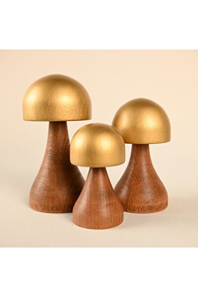 Zyt Tasarım Doğal Ahşap Mantar Süs Mantar Dekor Uğurlu Gold Collection