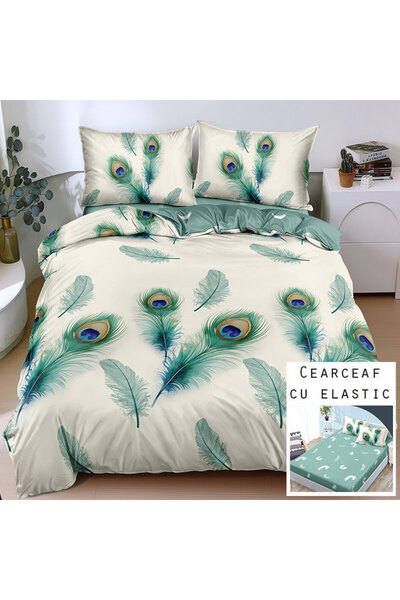 Patul Bed Linen, Satin Cotton, Sulphur, 2 Persons, Double Bed, 4 Pieces, Fitt...