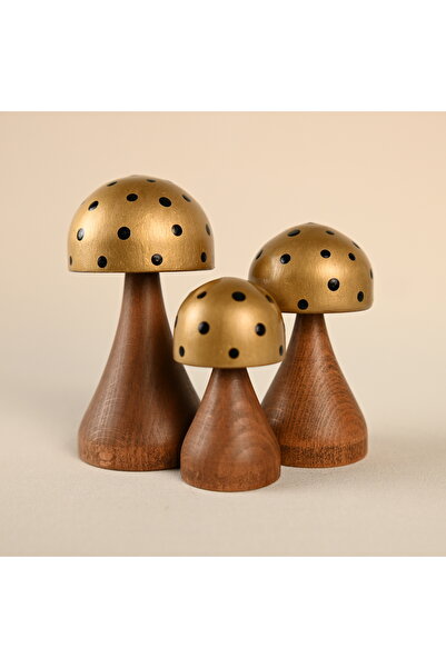 Zyt Tasarım Doğal Ahşap Mantar Süs Mantar Dekor Uğurlu Gold Collection