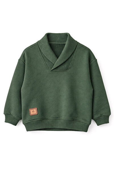 BALKABAĞI Zeleni zimski sweatshirt za dečake sa spuštenim ovratnikom i detalj...