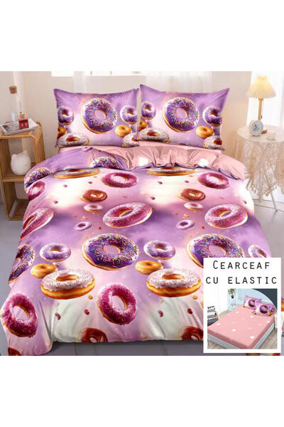 Patul Bed Linen, Satin Cotton, Sulphur, 2 Persons, Double Bed, 4 Pieces, Fitt...