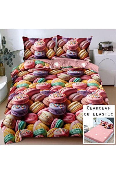 Patul Lenjerie de Pat, Bumbac Satinat, Pucioasa, 2 Persoane, Pat Dublu, 4 Pie...