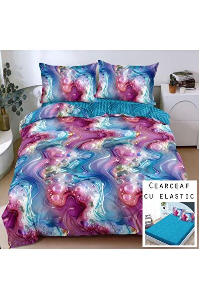 Patul Bed Linen, Satin Cotton, Sulphur, 2 Persons, Double Bed, 4 Pieces, Fitt...