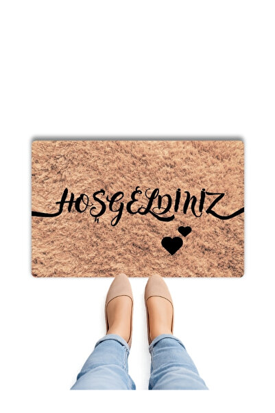 BERT Welcome with Heart Digital Print Piece Pvc Non-Slip Sole Piece Modern Do...