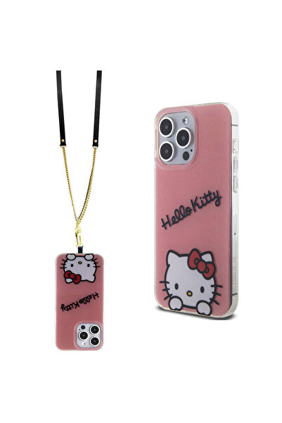 Hello Kitty iPhone 15 Pro Max Uyumlu Kılıf Orjinal Lisanslı Askılı Yazı ve İk...