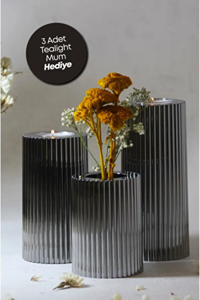 luvroshe 3'lü Krom Kaplama Mumluk Dekoratif Tealight Mum Abs Plastik