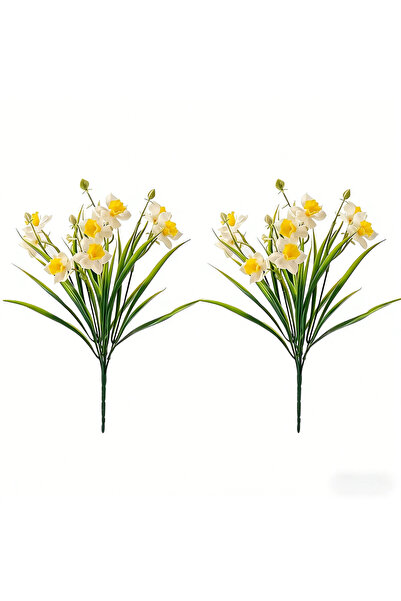Choice3 قطعتان من زهور النرجس الاصطناعية البيضاء والصفراء، مناسبة للنباتات ال...