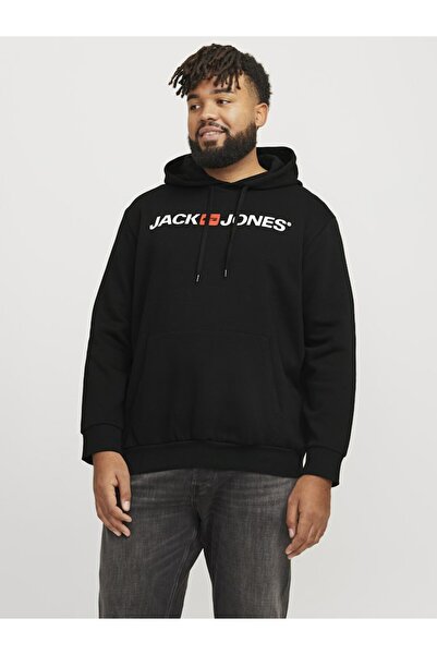 Jack & Jones Plus Ανδρικό μαύρο φούτερ Jjecorp Old Logo Sweat Hood Noos Pls L...