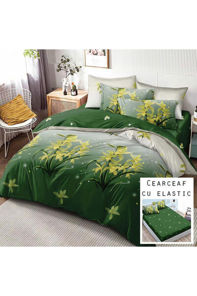 Patul Bed Linen 6 Pieces, Fine Cotton, Sulphur, Double Bed, 2 Persons, Fitted...