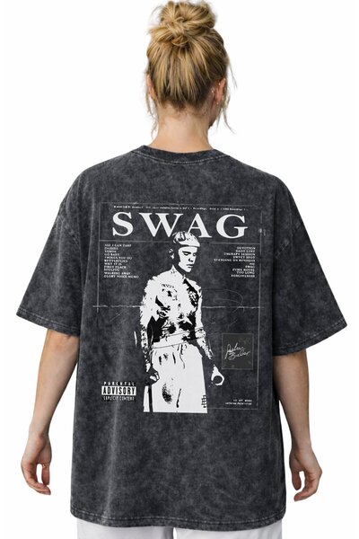 SEVBANO Tasarım Swag Justin Bieber Şarkıcı Sırt Baskılı Unisex Oversize Vinta...