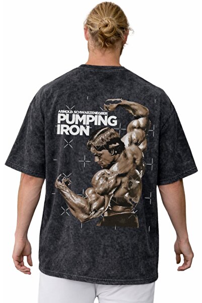 SEVBANO Μπλουζάκι Arnold Pumping Iron Bodybuilding Fitness με στάμπα στην πλά...