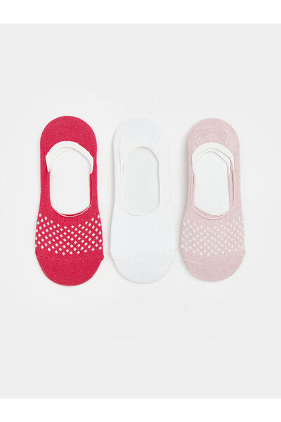 LC Waikiki Alita City Pink Patterned 3-Pack Women's Ballerina Socks with a Di...