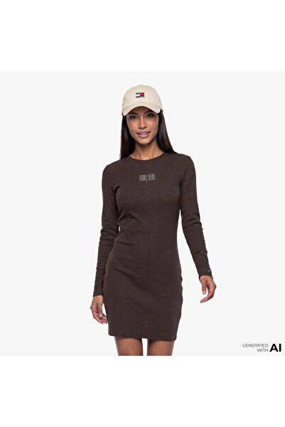 Tommy Hilfiger Linear Kadın Kahverengi Elbise