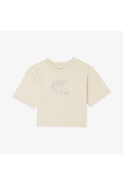 Calvin Klein Velvet Monogram Boxy Çocuk Gri T-Shirt