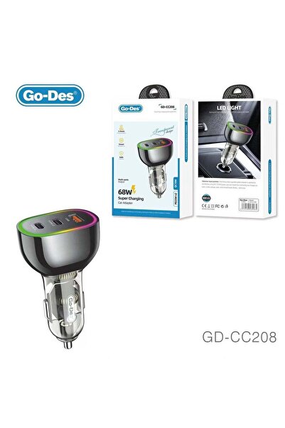 Go-Des محول شحن فائق للسيارة GD-CC208 بقوة 68 وات