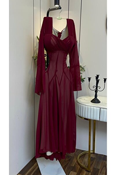 Rovanafashion Royal chiffon evening dress in burgundy