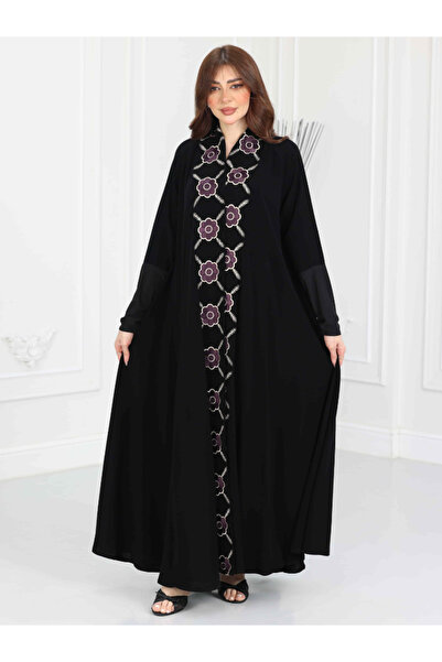 TREN Luxury Ramadan Black Embroidered Abaya Modest Saudi Gown Elegant Khaliji...