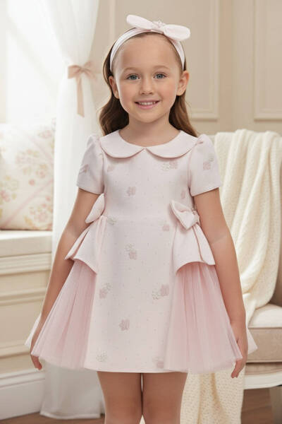 Pamina Baby "Powder" dress (pink) with side Tulle bows and hair accessory