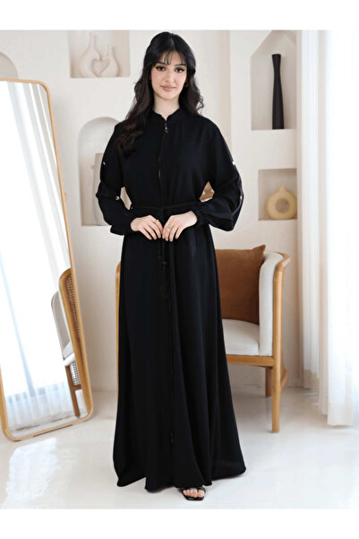 TREN Luxury Ramadan Front Zipper Abaya Soft Drawstring Waist Modest Dress Ele...