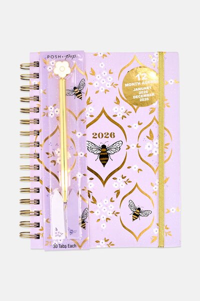 Posh & Pop Spiral Notebook With Pen, Lavender