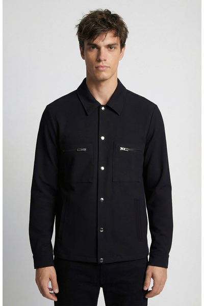 Network N-Tech Siyah Çift Cepli Çıtçıtlı Dış Gömlek