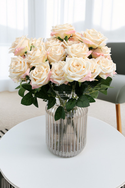 Yapay Çiçek Deposu Buchet de 9 trandafiri Bağdat artificiali, 42 cm, roz crem