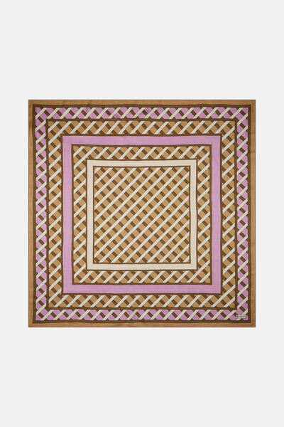 Vakko BEJ GEOMETRİK DESENLİ VUAL İPEK EŞARP