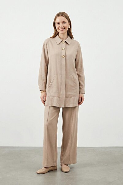 Loreen Women's 100% Cotton Piece Relaxed Cut Trousers Set - 20741Tks - Mink