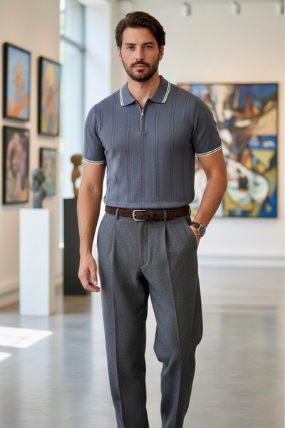 Maccali Muška trendi Prugasto premium majica sa dimljenim polo ovratnikom