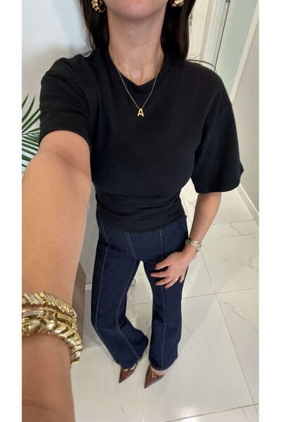 BİRCANÇİL Tods crna majica sa šišmiš rukavima Naborano