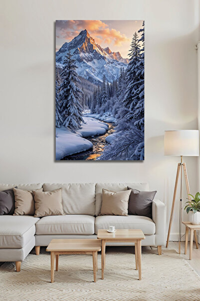 B&G DESIGN Peisaj de iarnă cu tematică montană, pictură decorativă pe sticlă,...