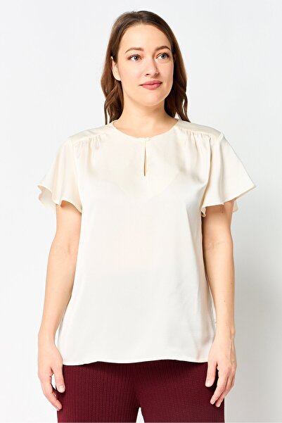 Material Girl Women Crew Neck Plain Short Sleeve Blouse, Cream