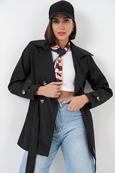 Bigdart Ženski kratki trenč kaput sa kaišom 5982 - crni