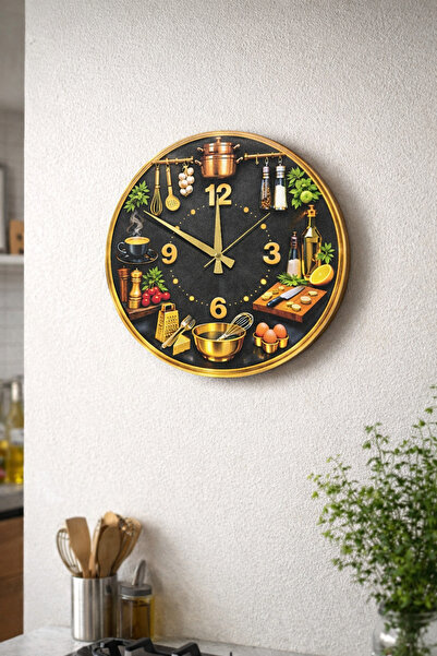 RARE DESIGN'S Altın Lezzet - Dekoratif Mutfak Duvar Saati – 40 CM