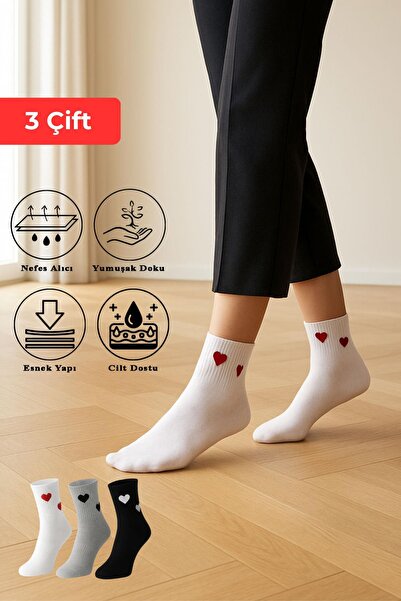 Rays 4001 Șosete cu inimioare în trei straturi, negru-alb-gri