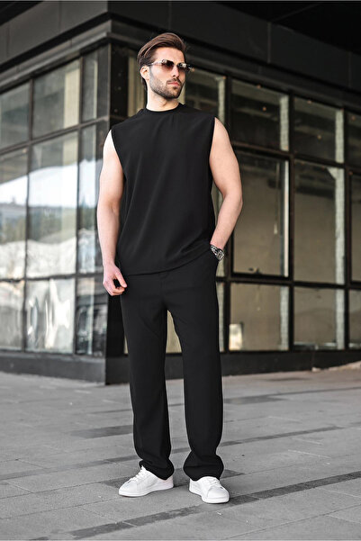 Madmext Black Comfortable Cut Men's Top and Bottom Set E7353