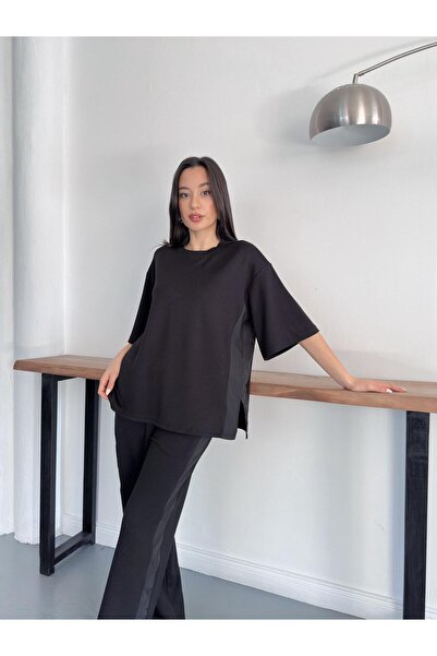 moda paketi Modal Oversized Blouse Trouser Set – Parachute Striped Detail Rel...