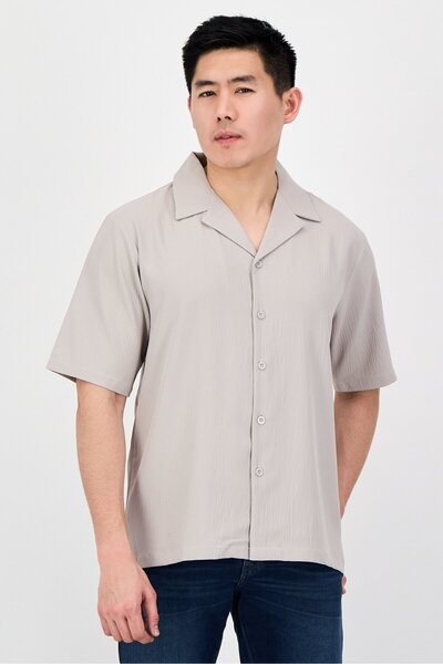 Aeropostale Men Regular Fit Textured Short Sleeve Casual Shirt, Beige