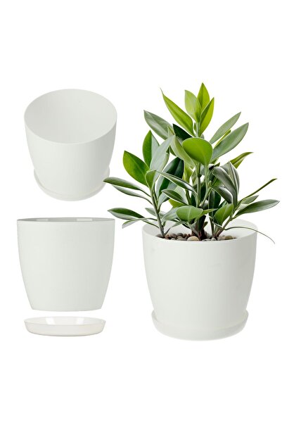 KADAX Ghiveci cu farfurie, ghiveci din plastic, 14 cm, capac, flori, alb mat