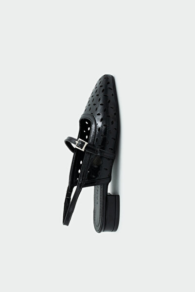 LAMİNTA Elina Laserski rez Detaljne crne ravne ženske Baletanke